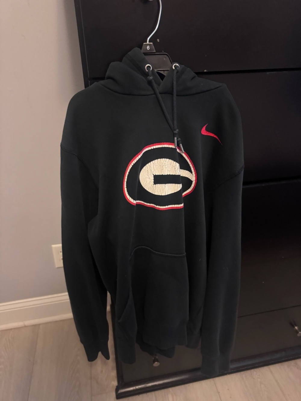 Nike Black Hoodie with Red and Cream Georgia G Logo
